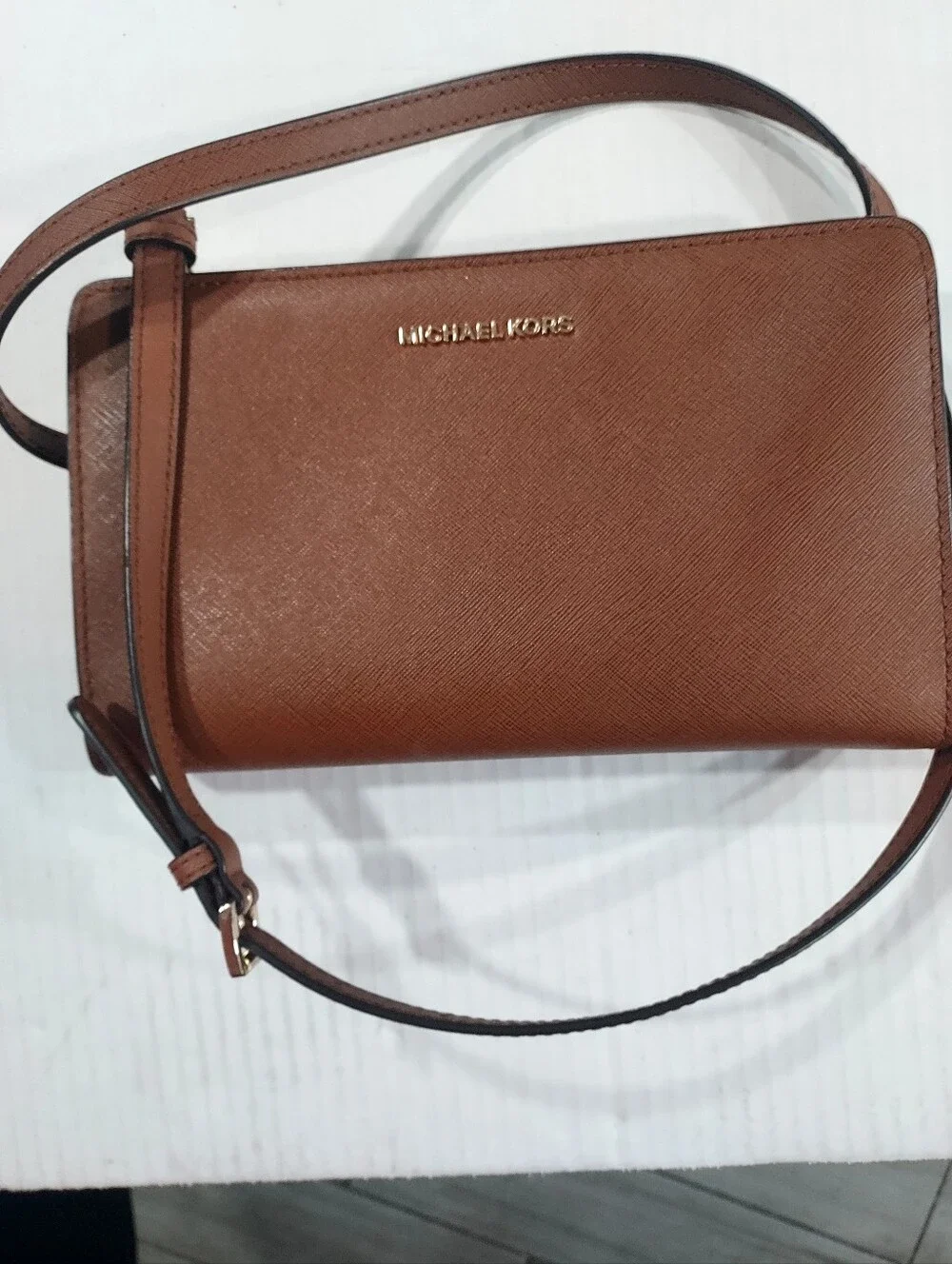 Michael Kors Chestnut Saffiano Crossbody Bag with Gold Logo